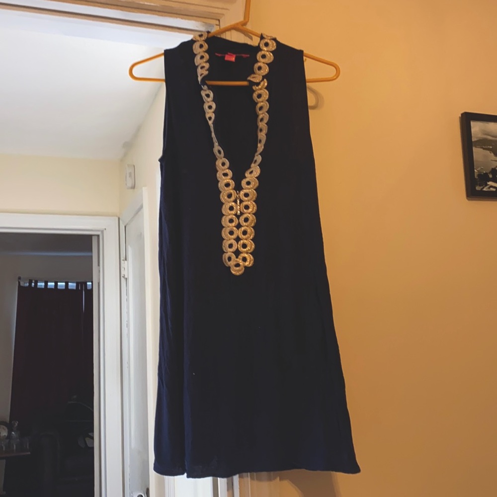 Lily Pulitzer Nay and Gold dress